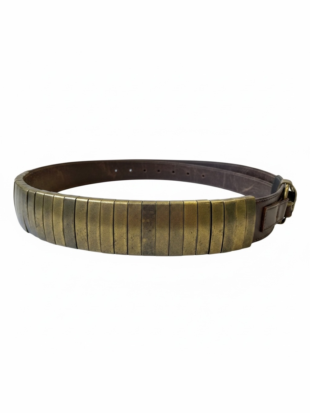 R.J. Graziano Vintage Brass Plate & Leather Statement Belt
